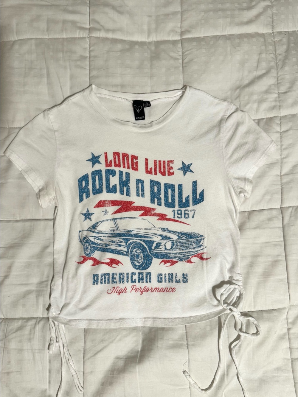 Rock n Roll Graphic Tie-Hem Tee - White